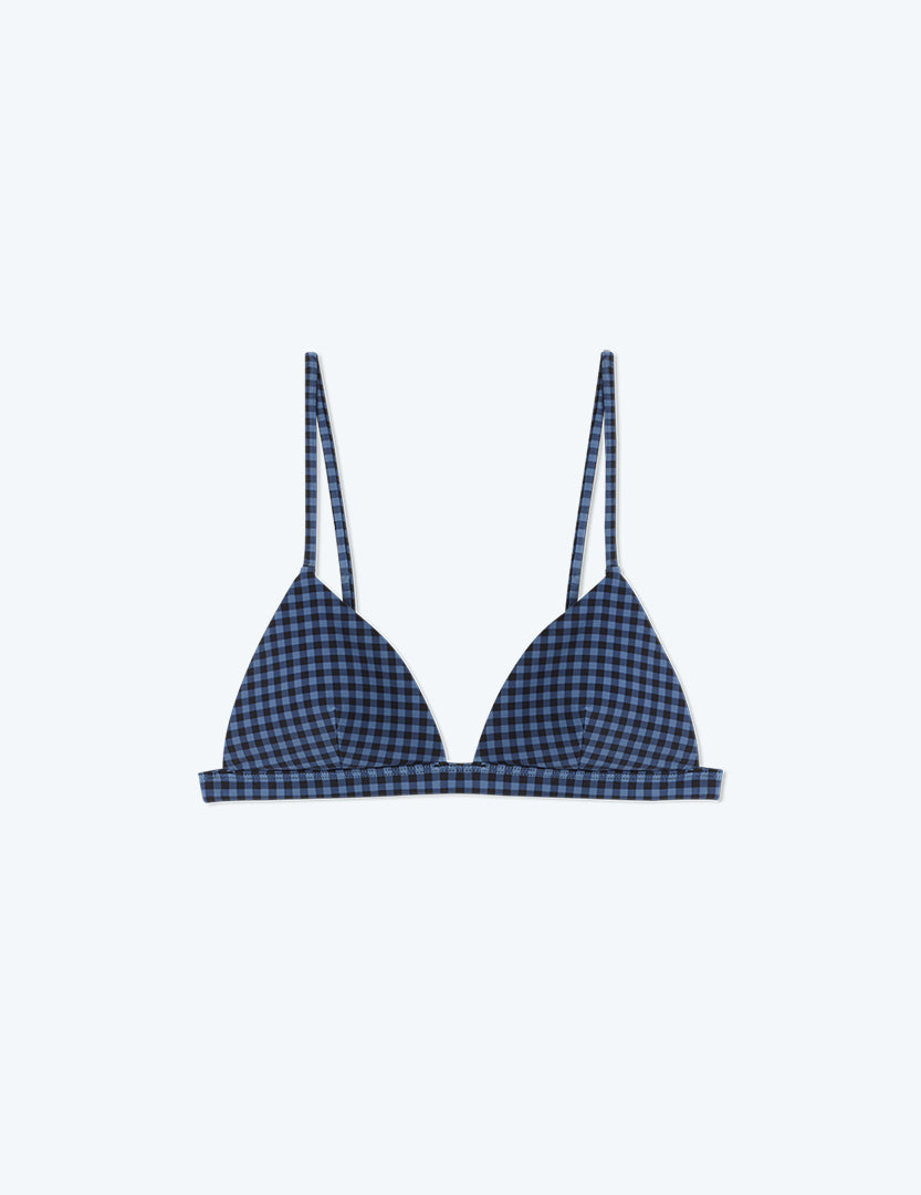The Triangle Bikini Top - Gingham in Blue Mountain & Toffee