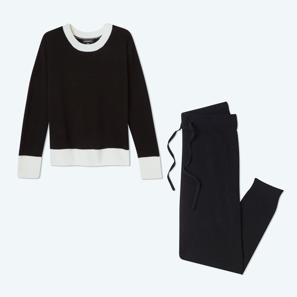 The Coziest Cashmere Blend Crew - Sea Urchin & White Sand