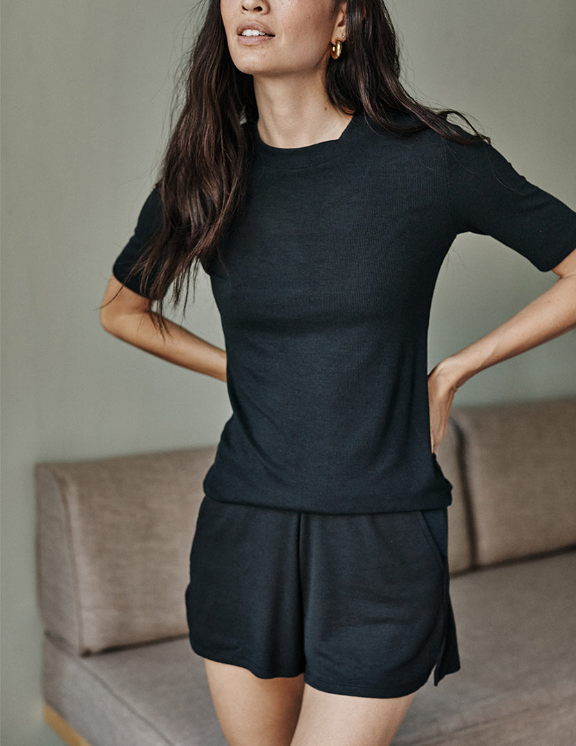 The Softest Ribbed Elbow Sleeve T-Shirt - Sea Urchin