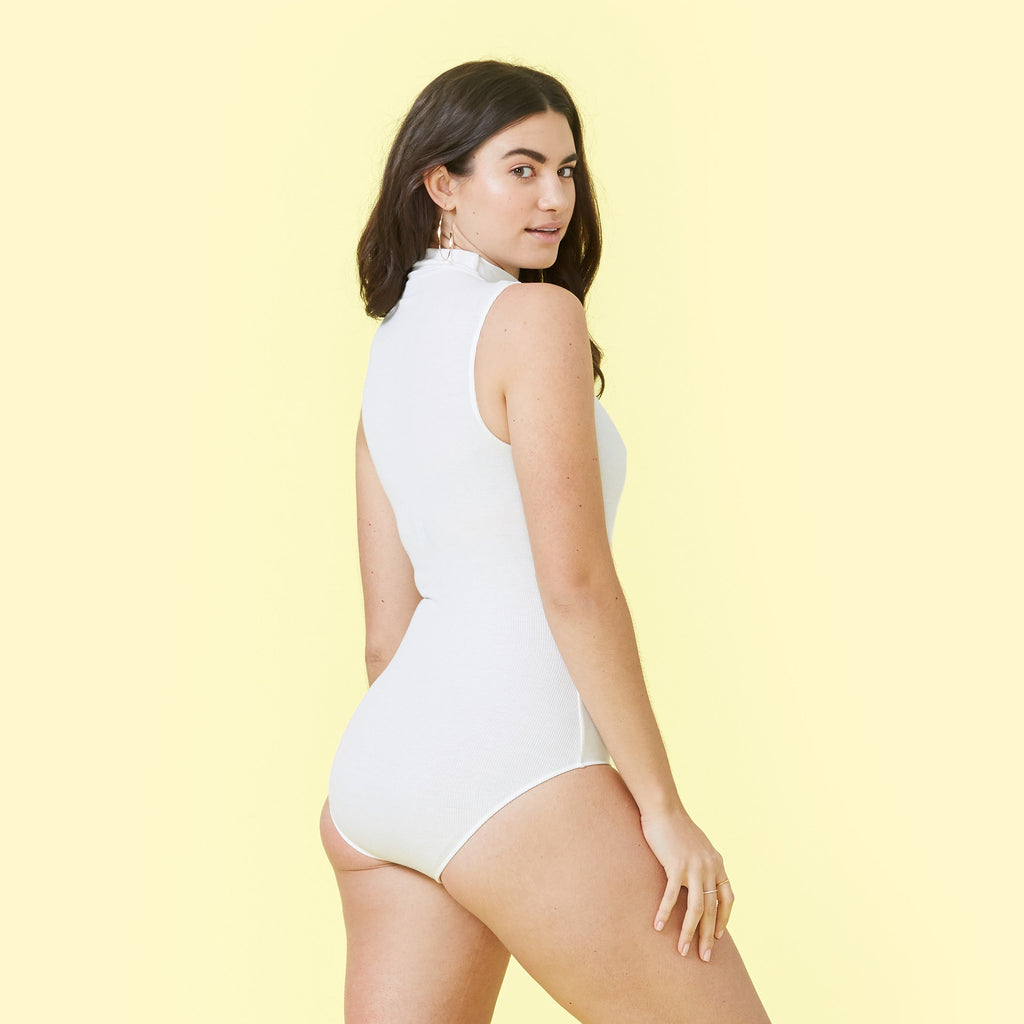Image of The Sleeveless Day to Night Bodysuit White Sand Ashley